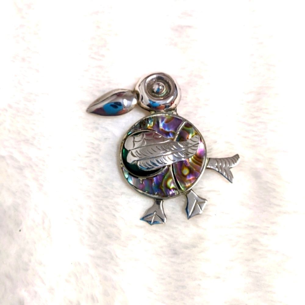 Vintage /Rare Mexico Sterling Silver & Abalone Whimsical Toucan Brooche - Picture 8 of 10